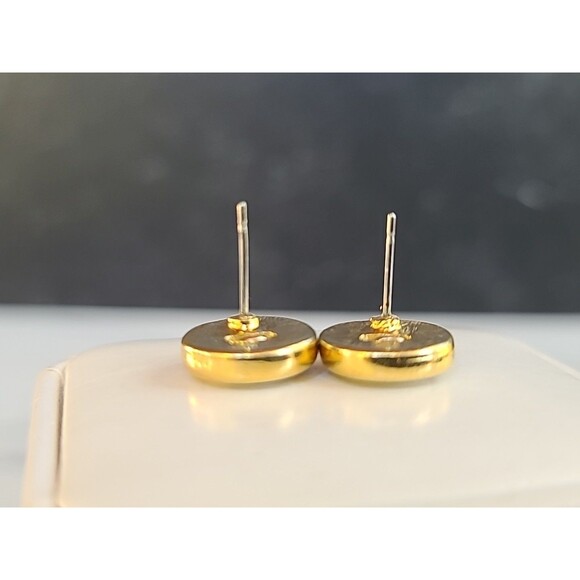 Two Toned Metal Circular Stud Earrings Vintage Costume Jewelry - Picture 8 of 10